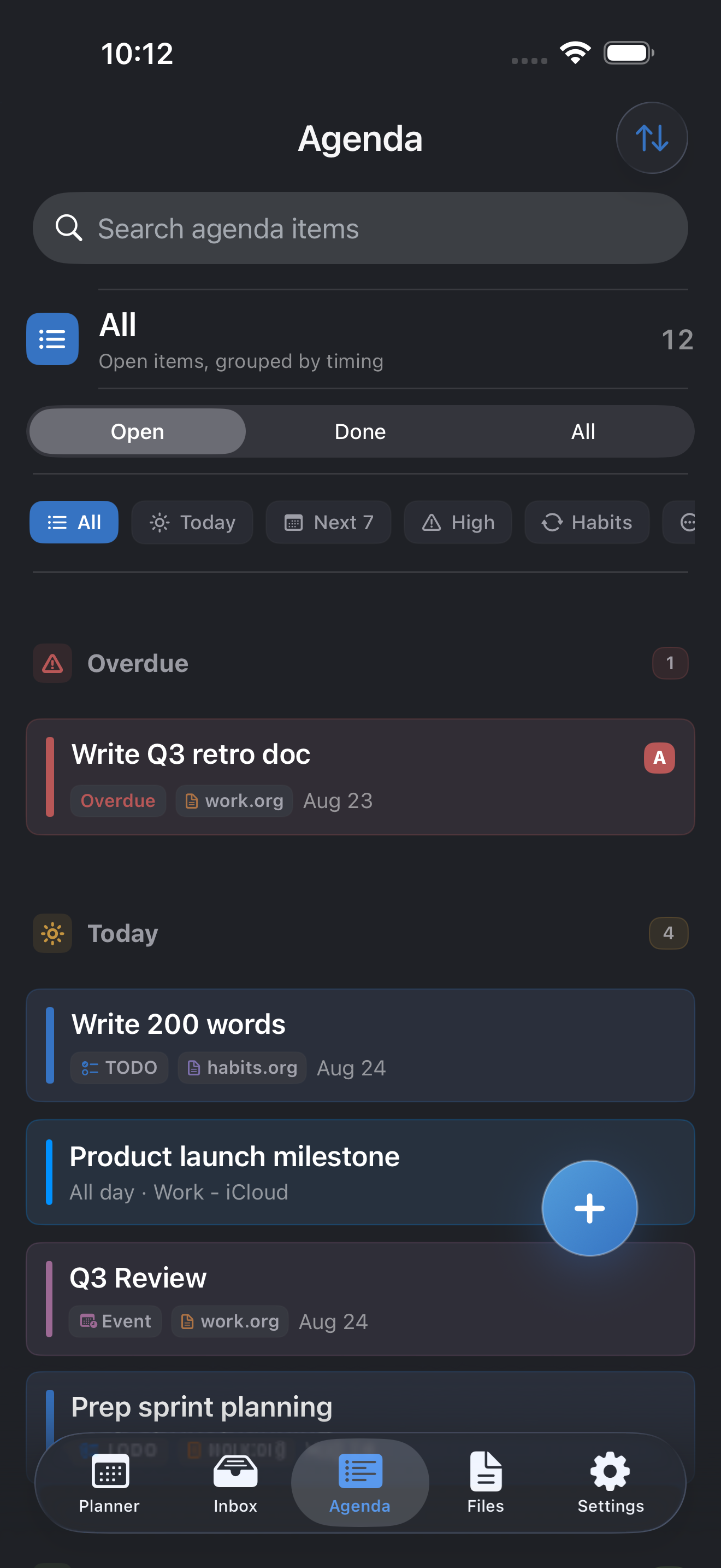 Orger Agenda on iPhone