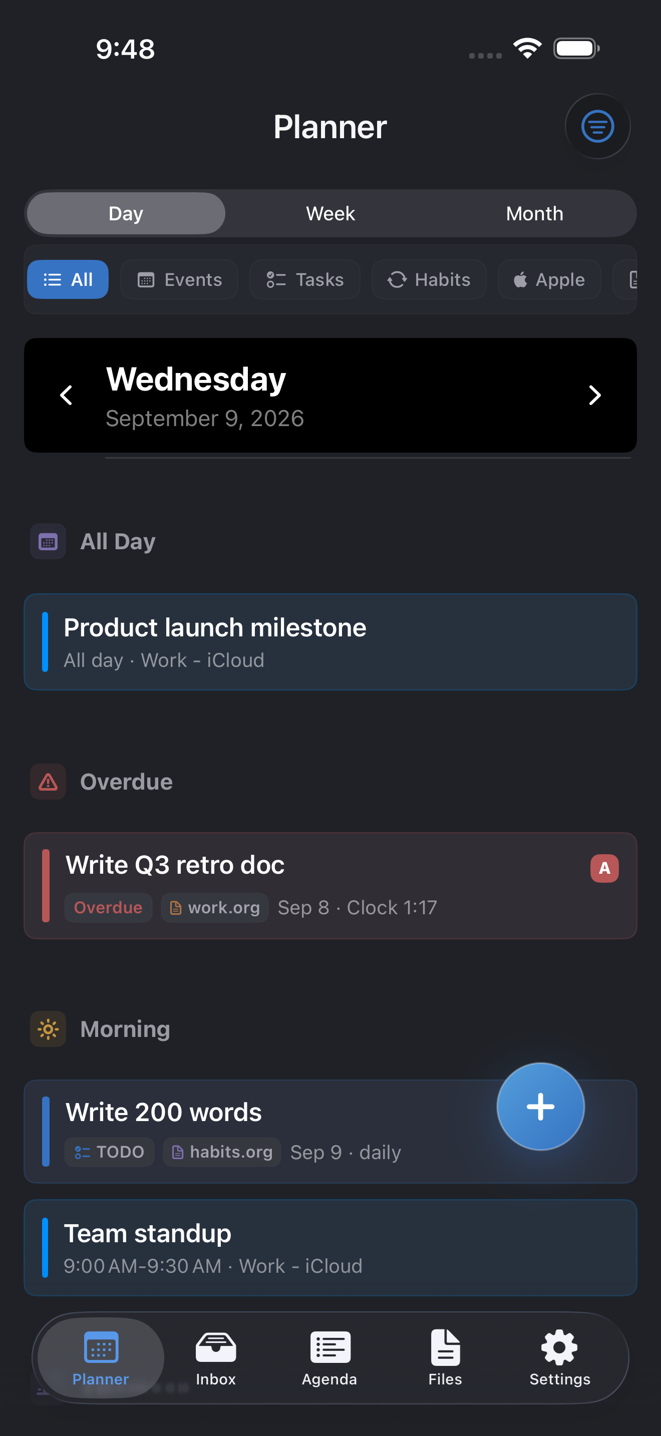 Orger Planner on iPhone