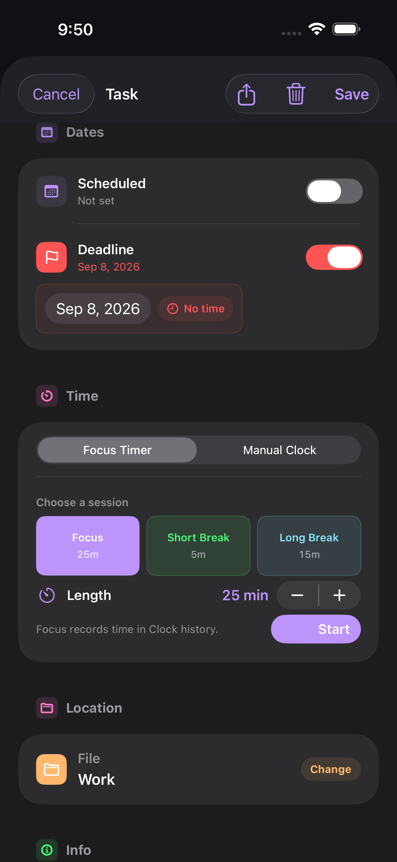 Orger Focus Timer in Dracula Dark